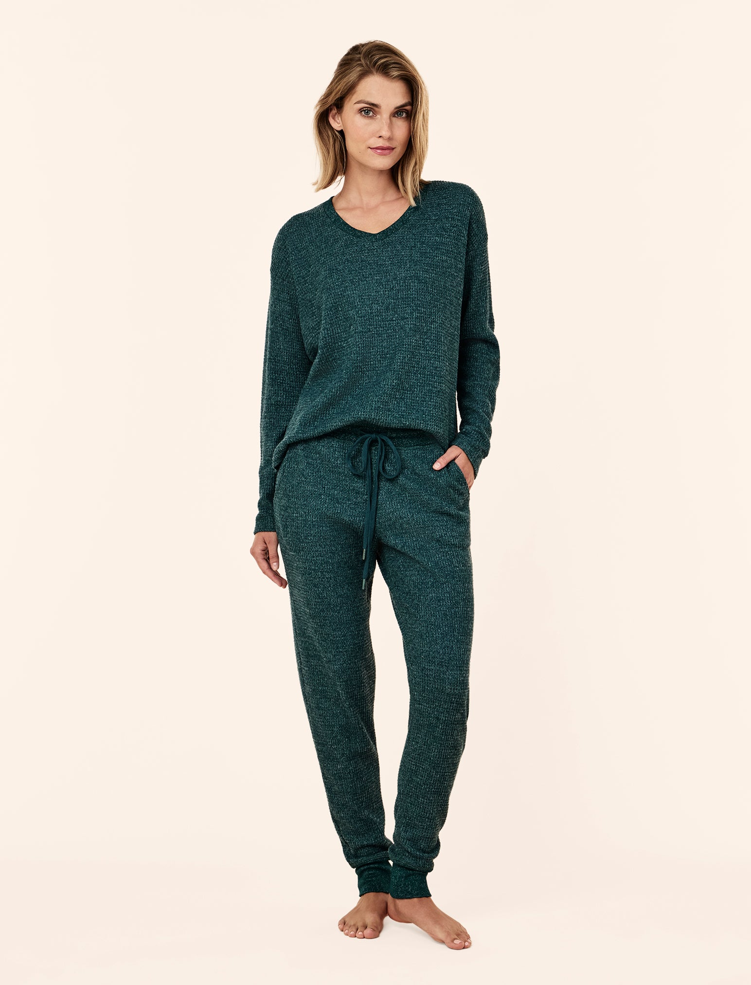 Super Soft Waffle V-Neck Long Sleeve Top