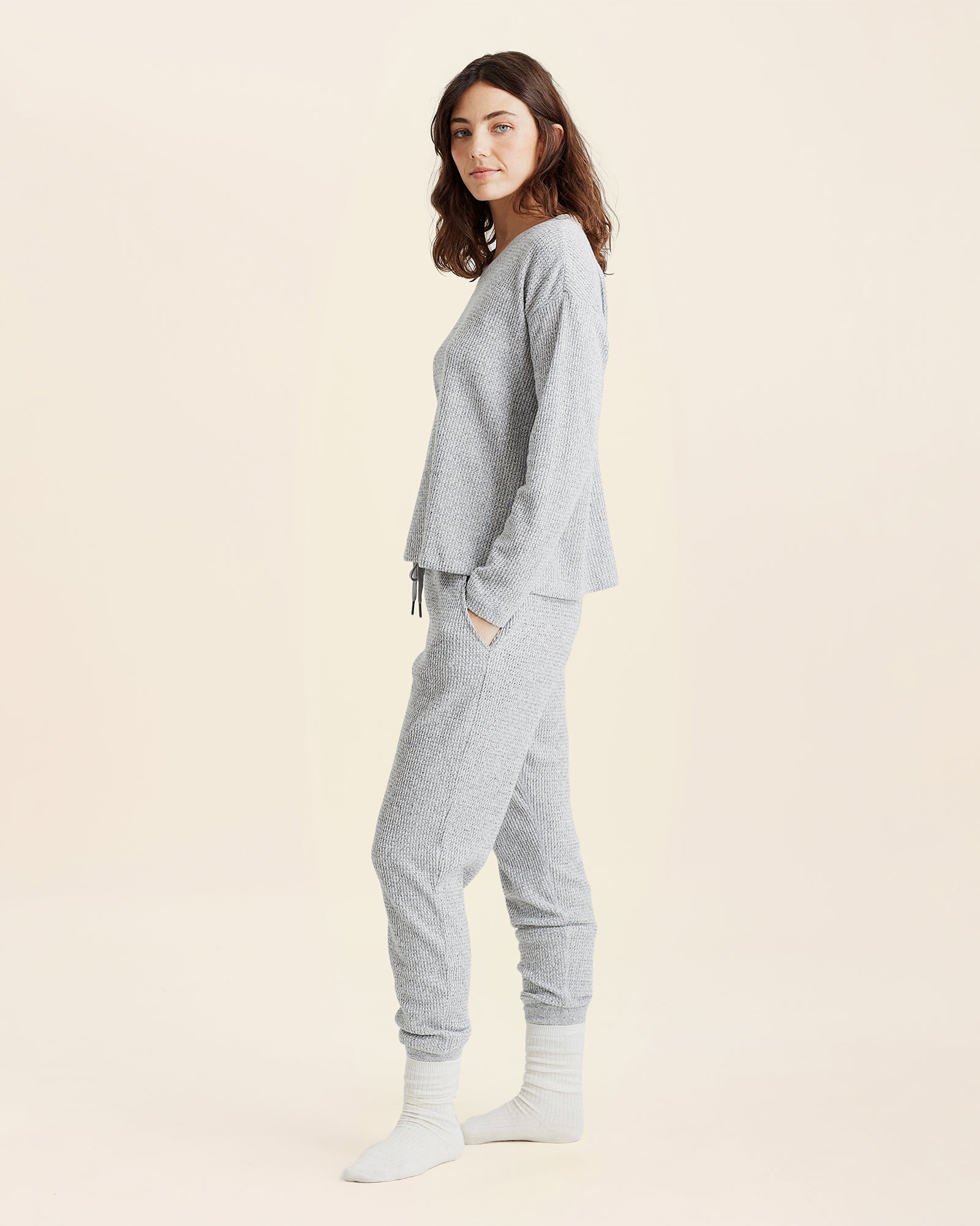 Super Soft Waffle V-Neck Long Sleeve Top