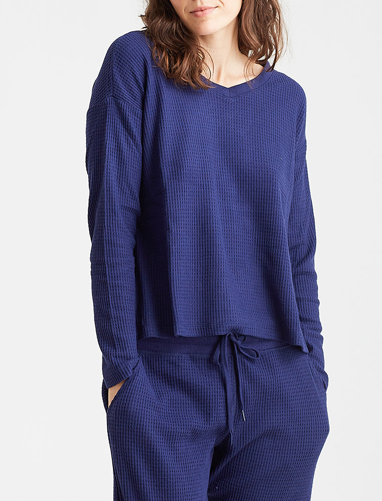 Super Soft Waffle V-Neck Long Sleeve Top