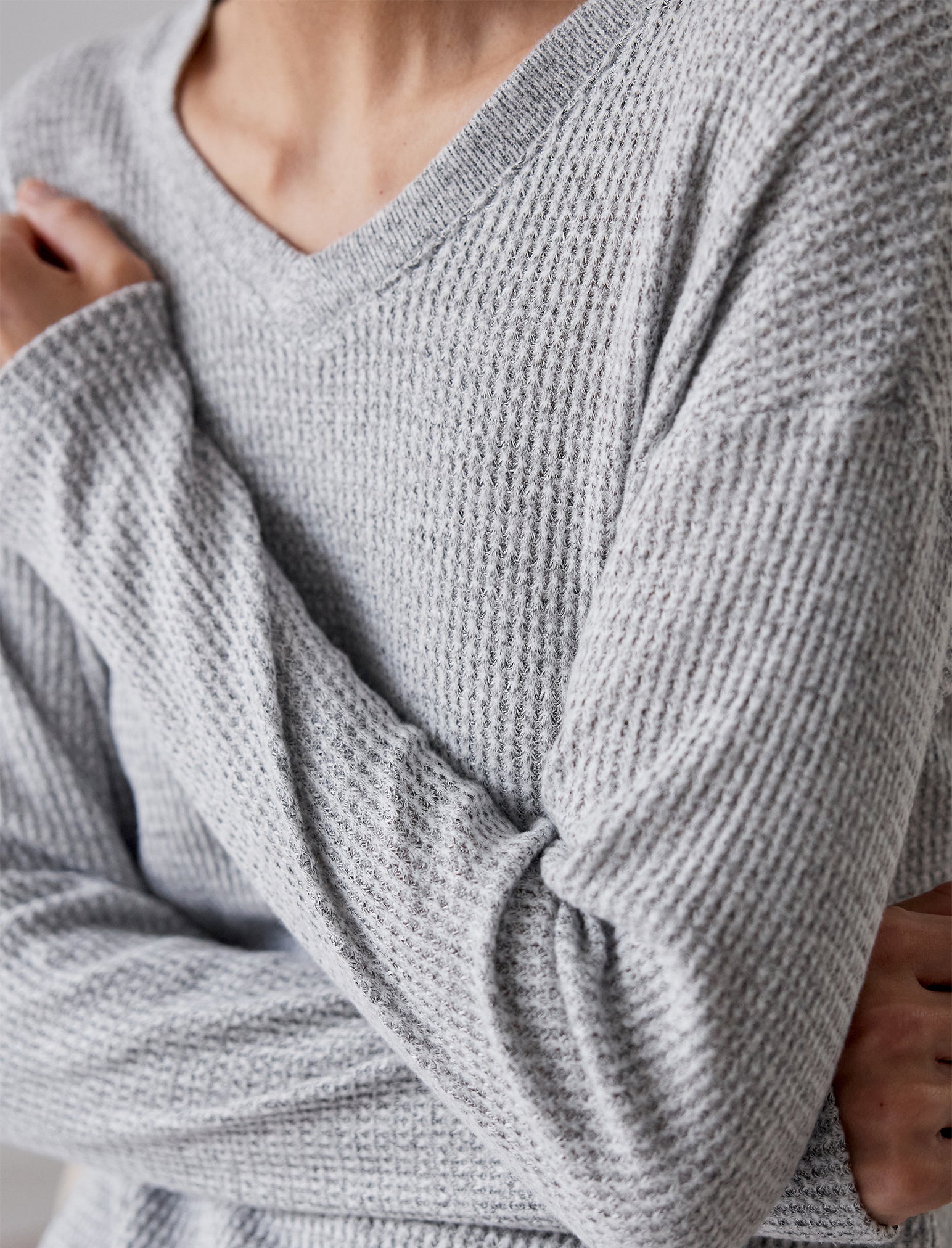 Super Soft Waffle V-Neck Long Sleeve Top