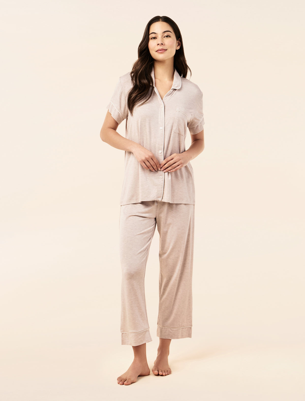 Sakura wearing the Kate Modal Soft Crop PJ Set