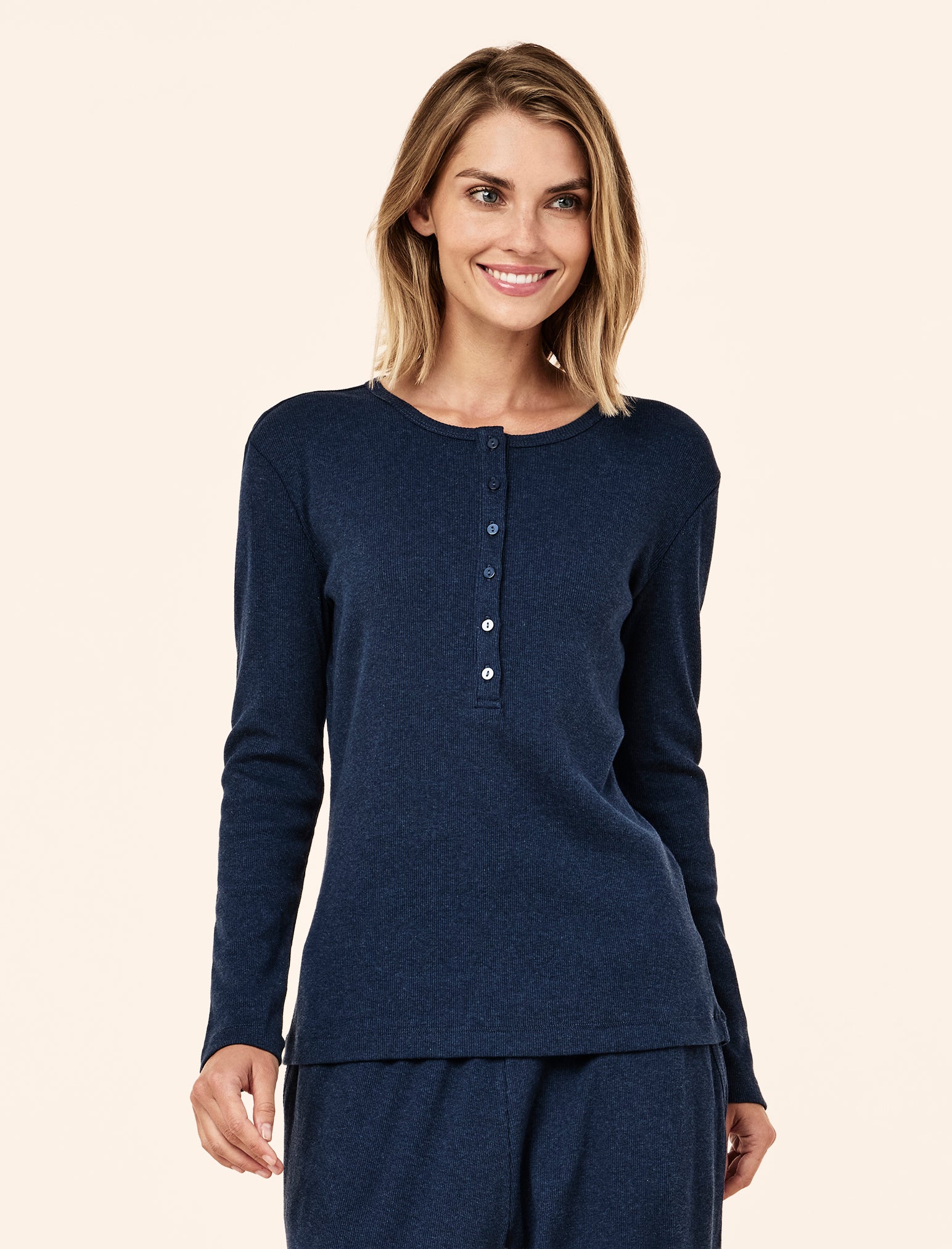 Soft Baby Rib Boxy Henley Long Sleeve Top