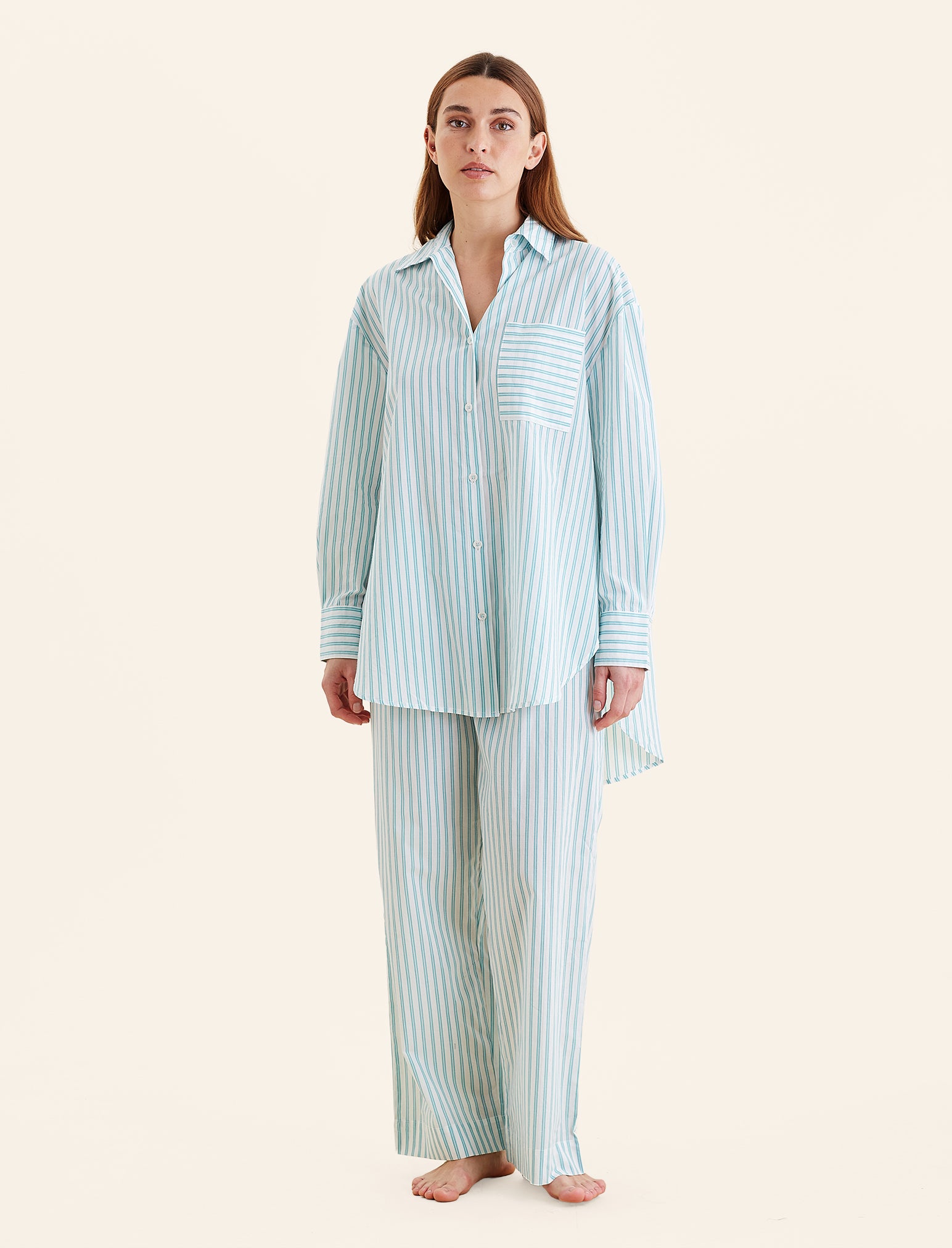 Double Stripe Shirting Full Length PJ Set