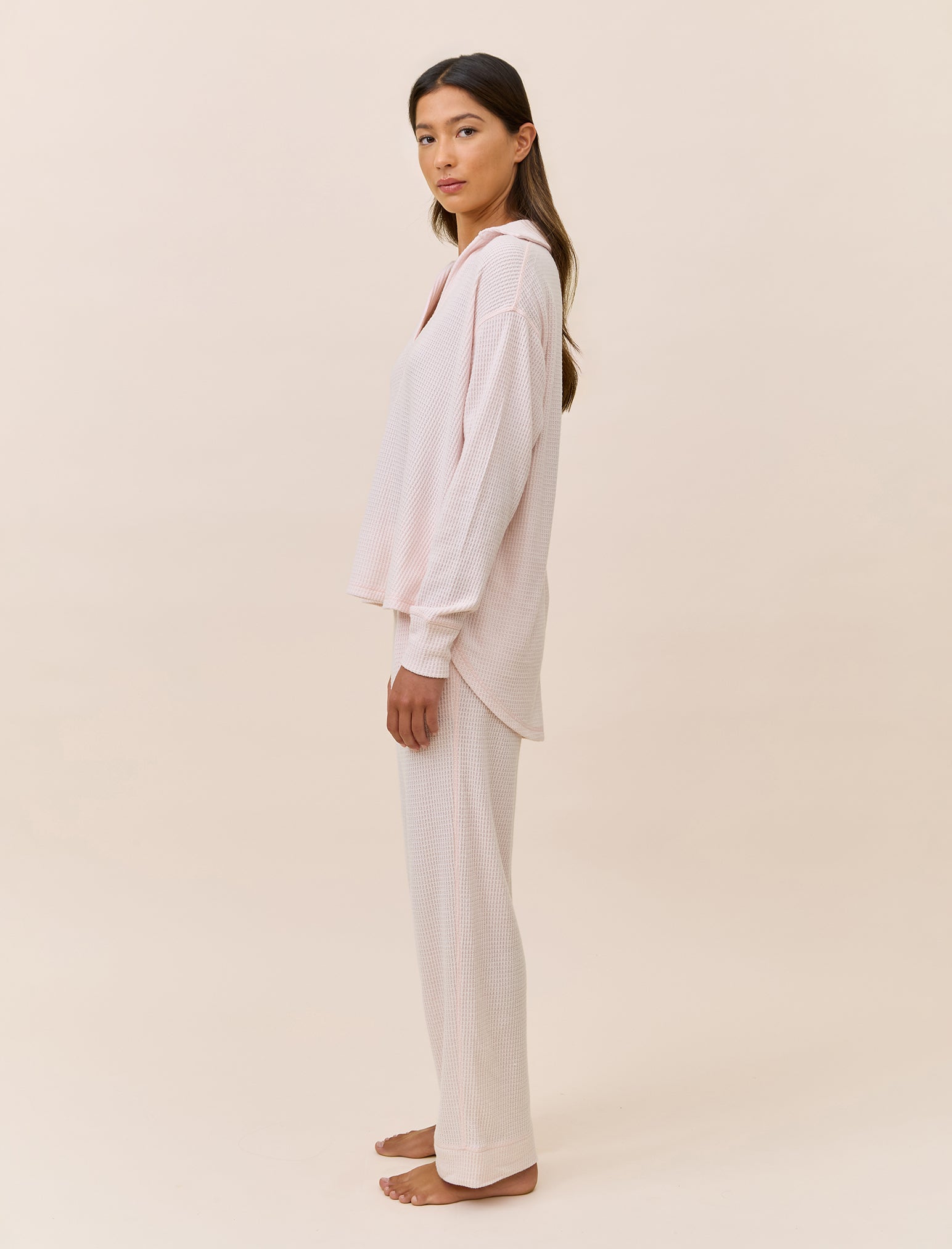 Super Soft Waffle Open Collared LS Top