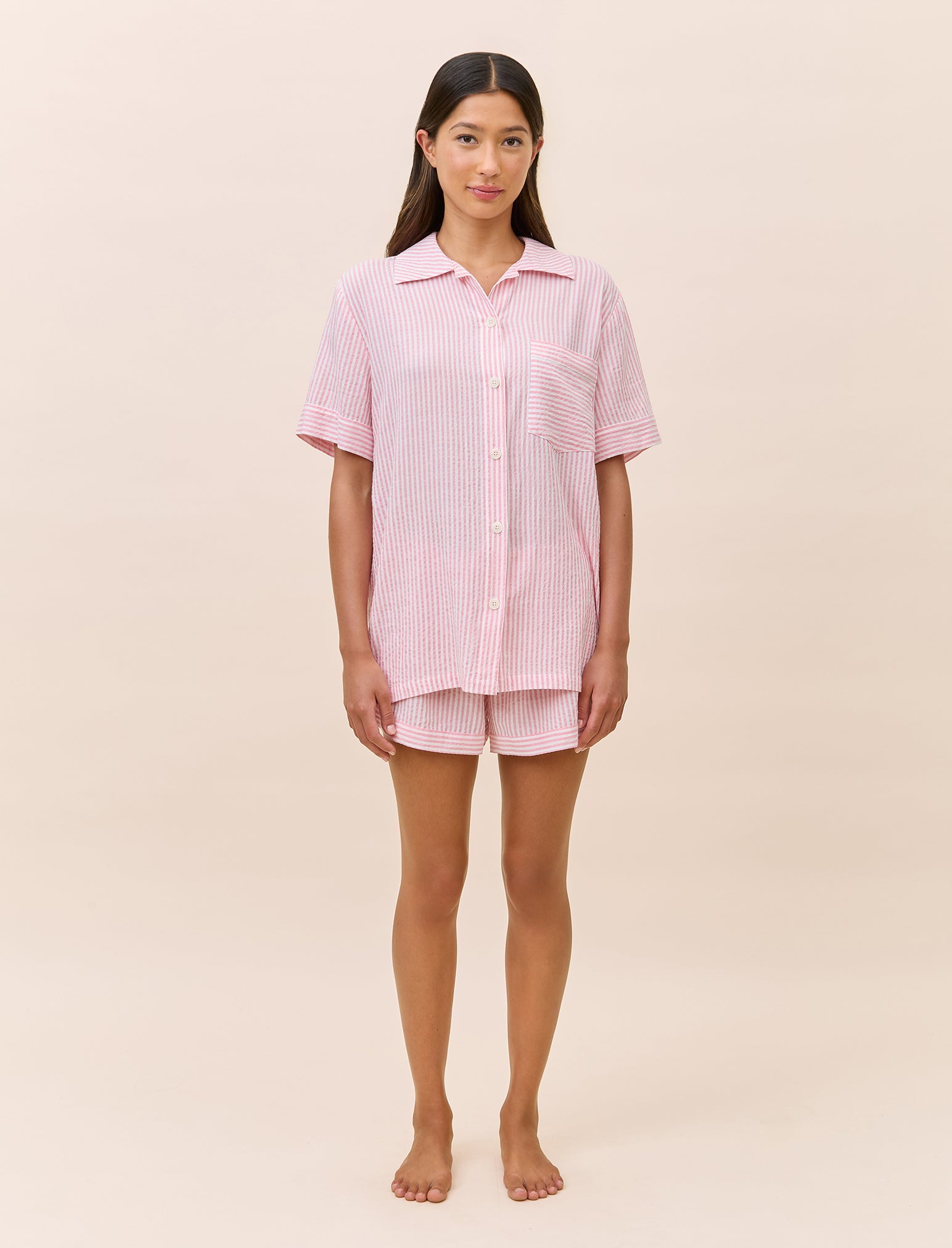 Sabine Seersucker Stripe Boxer PJ & Bow Scrunchie
