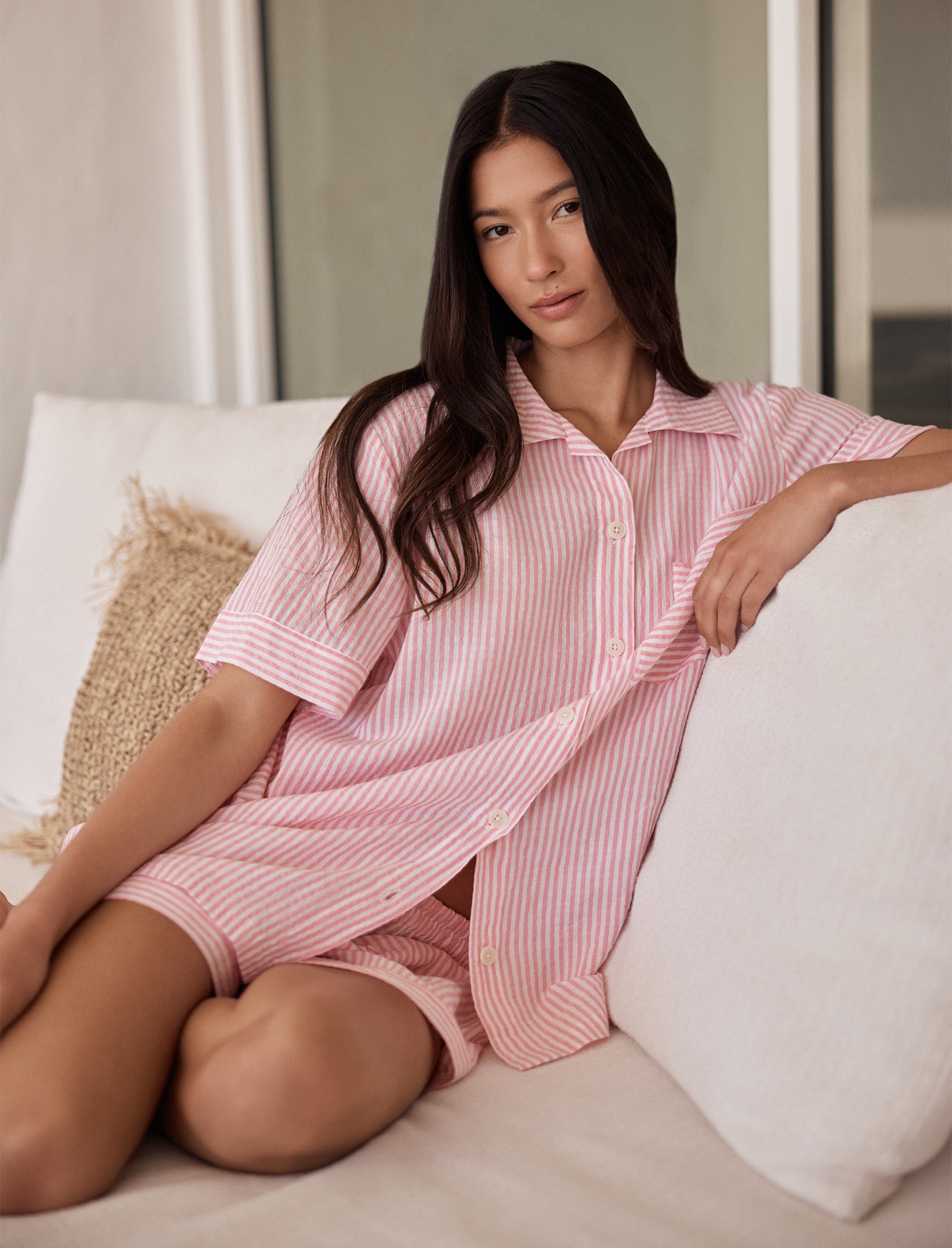 Sabine Seersucker Stripe Boxer PJ & Bow Scrunchie