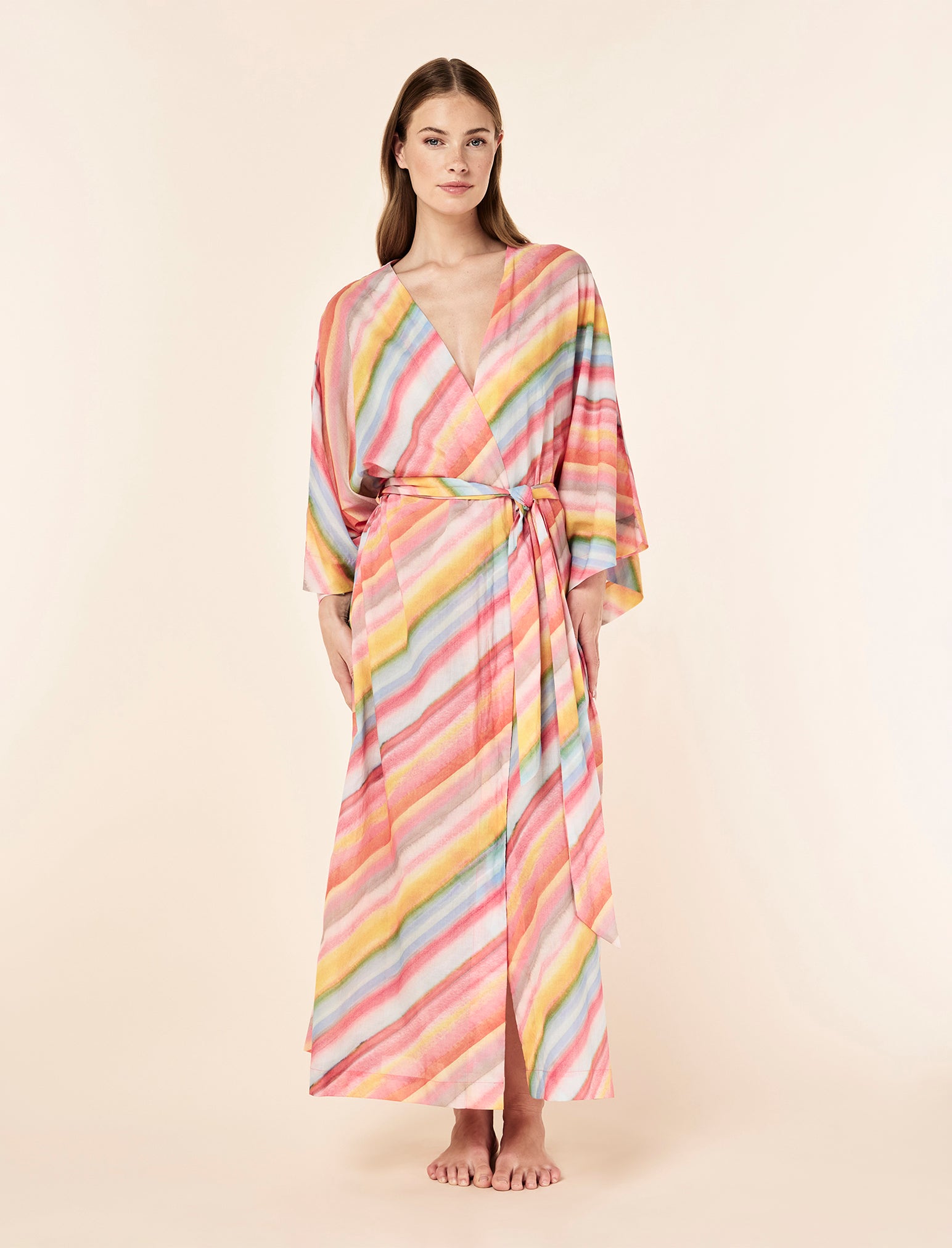 Sophie Stripe Maxi Kimono Robe