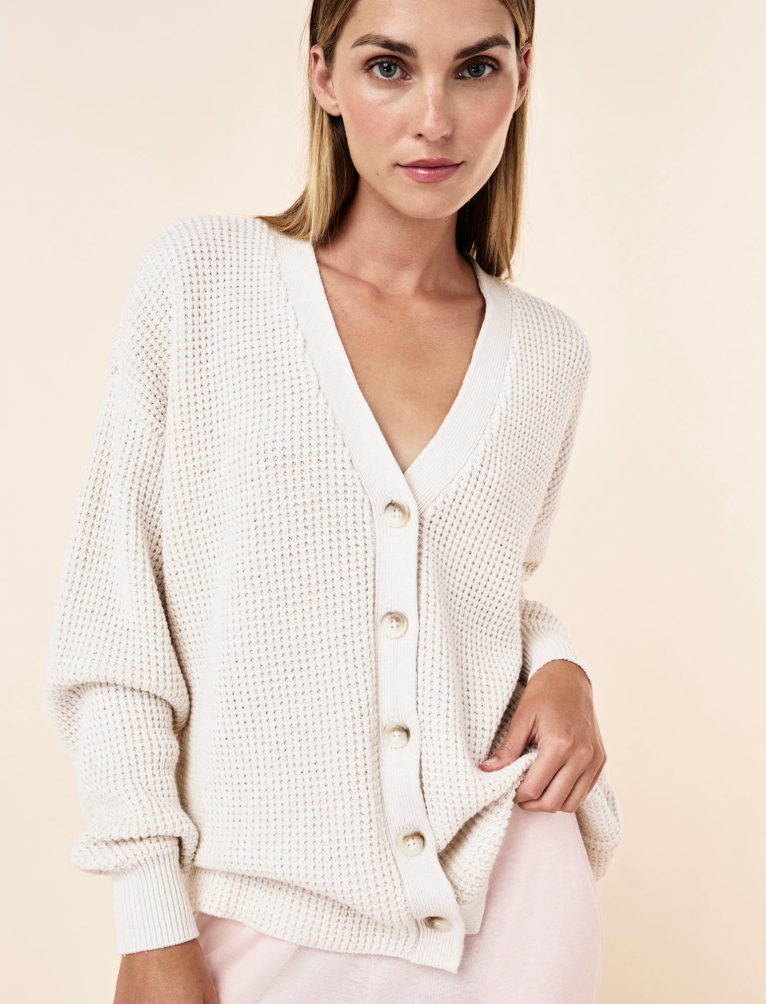 Cotton Cashmere Waffle Knit Cardi
