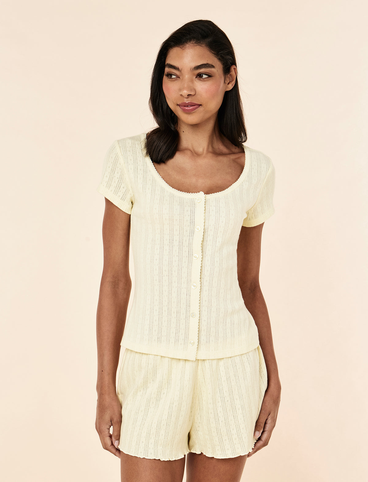 Cece wearing the Imogen Pointelle Tee