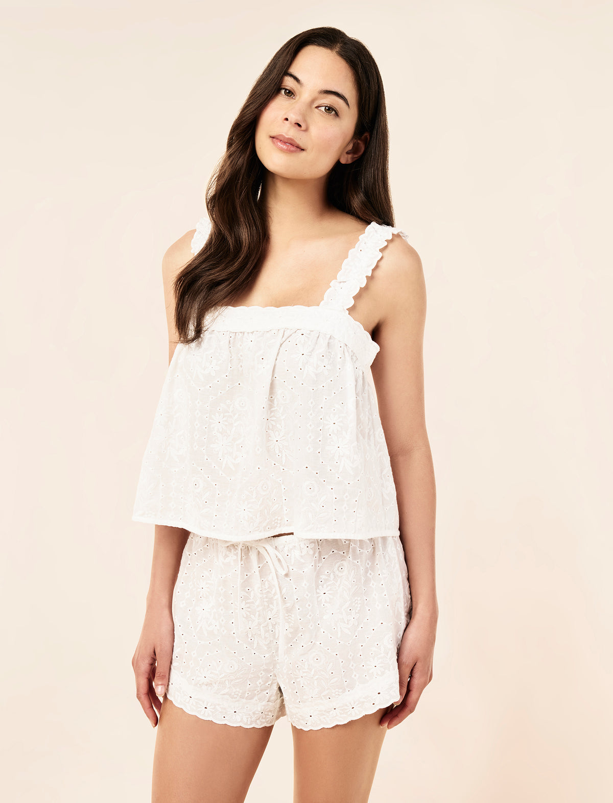 Sakura wearing the Embroidered Cotton Cami Boxer PJ Set