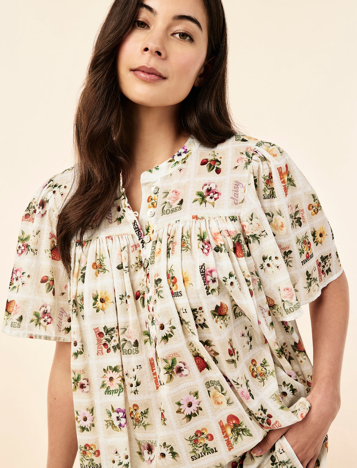 Blooms Gathered Sleeve Boxer PJ Set