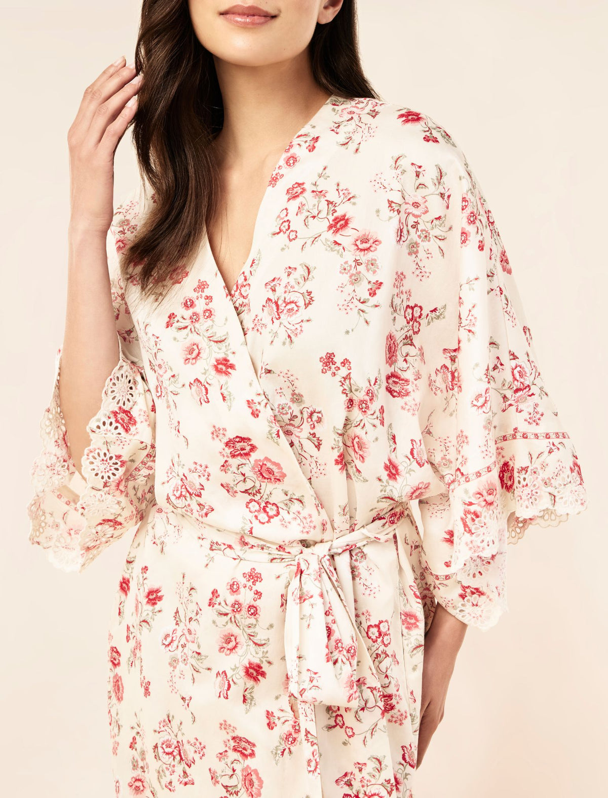 Border Floral Midi Kimono Robe