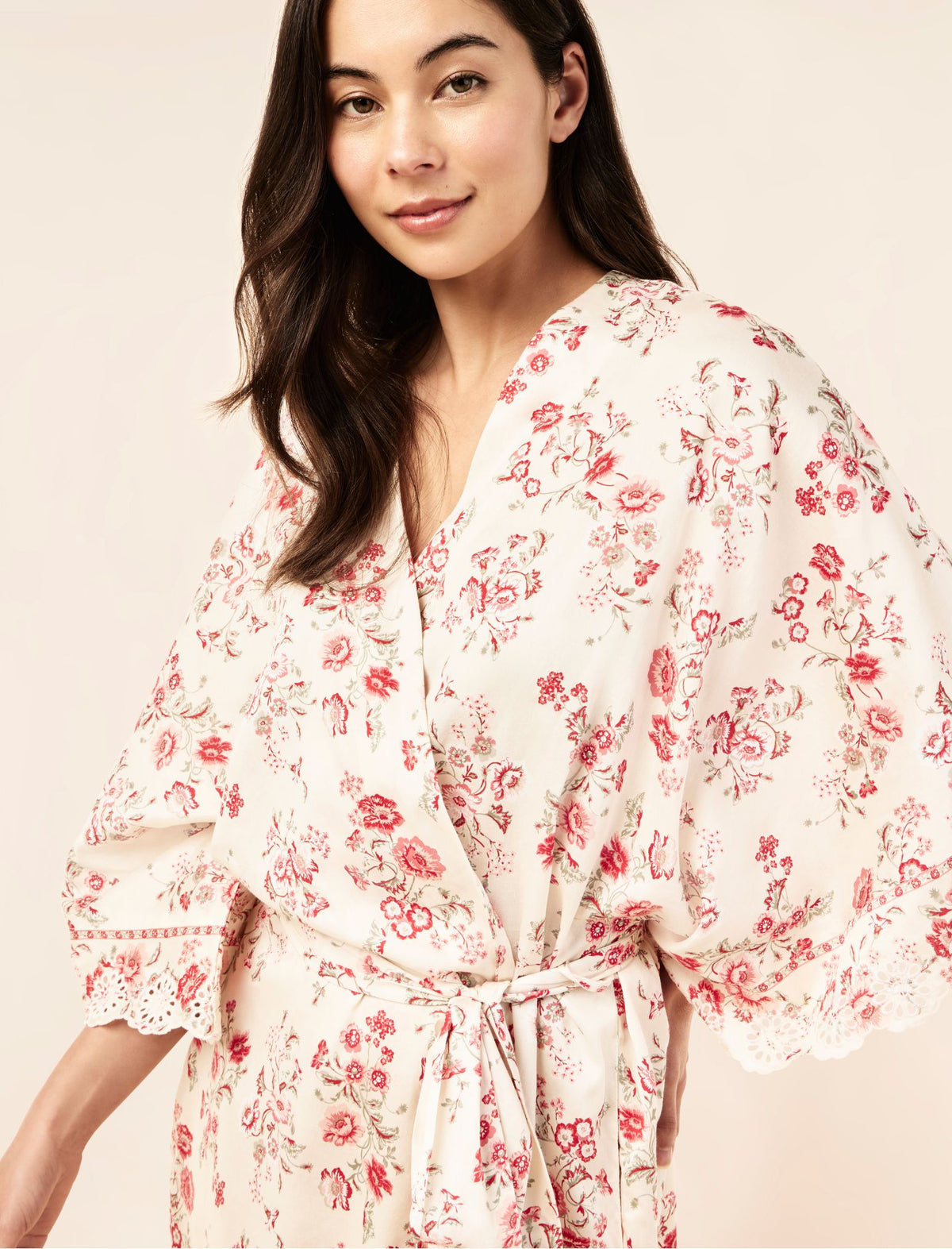 Border Floral Midi Kimono Robe