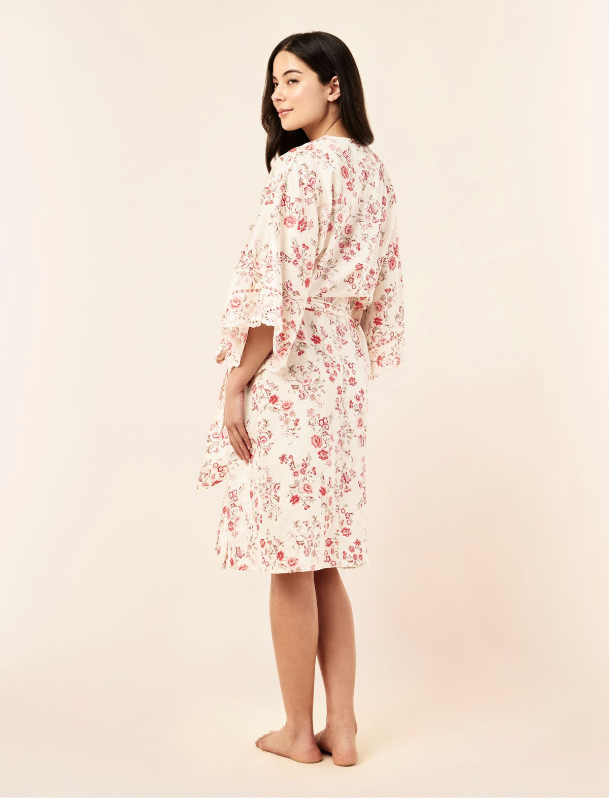 Border Floral Midi Kimono Robe
