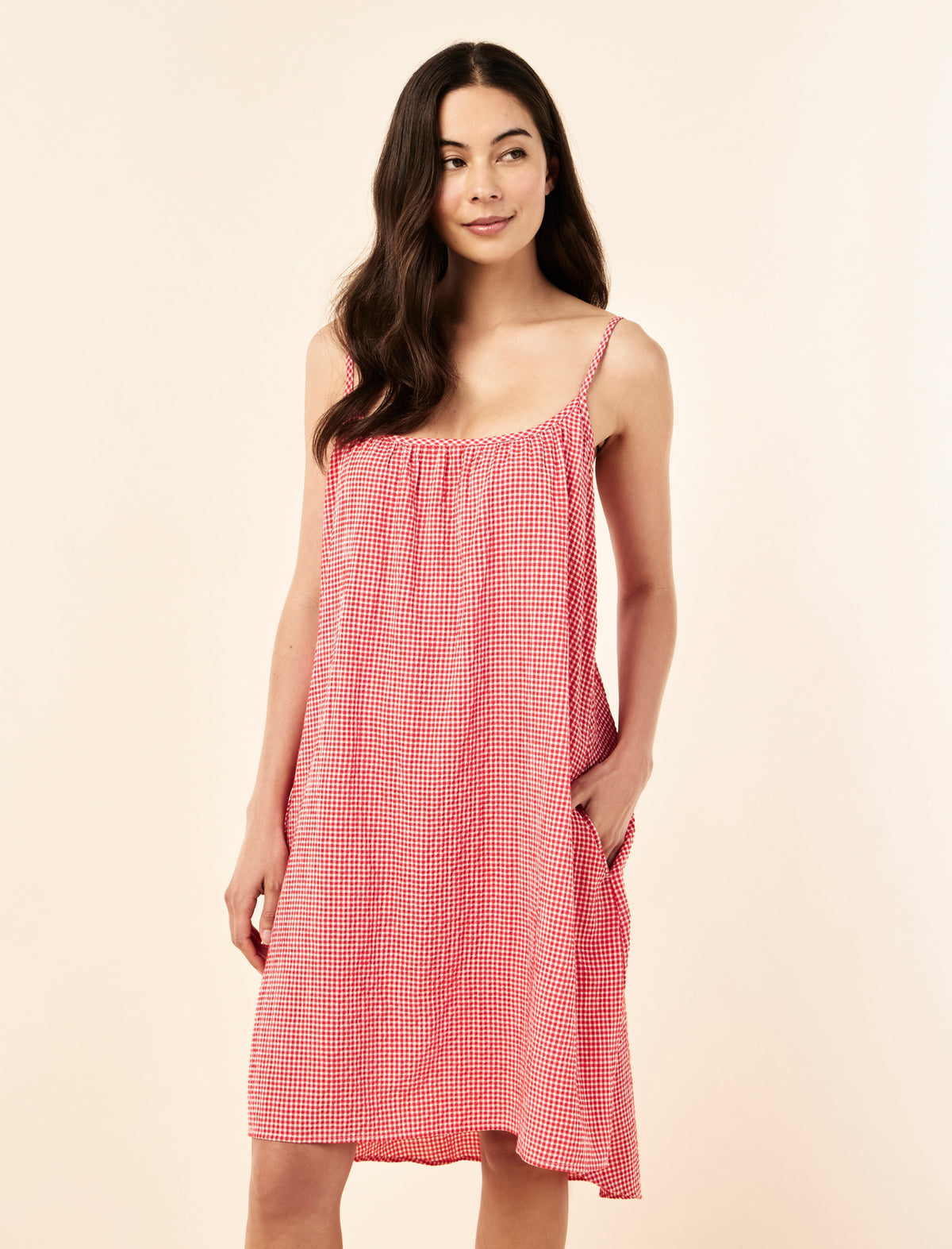 Sakura wearing the Seersucker Gingham Strappy Nightie