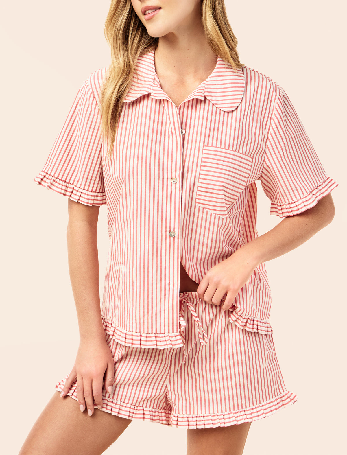 Stripe Cotton Frill Boxer PJ Set