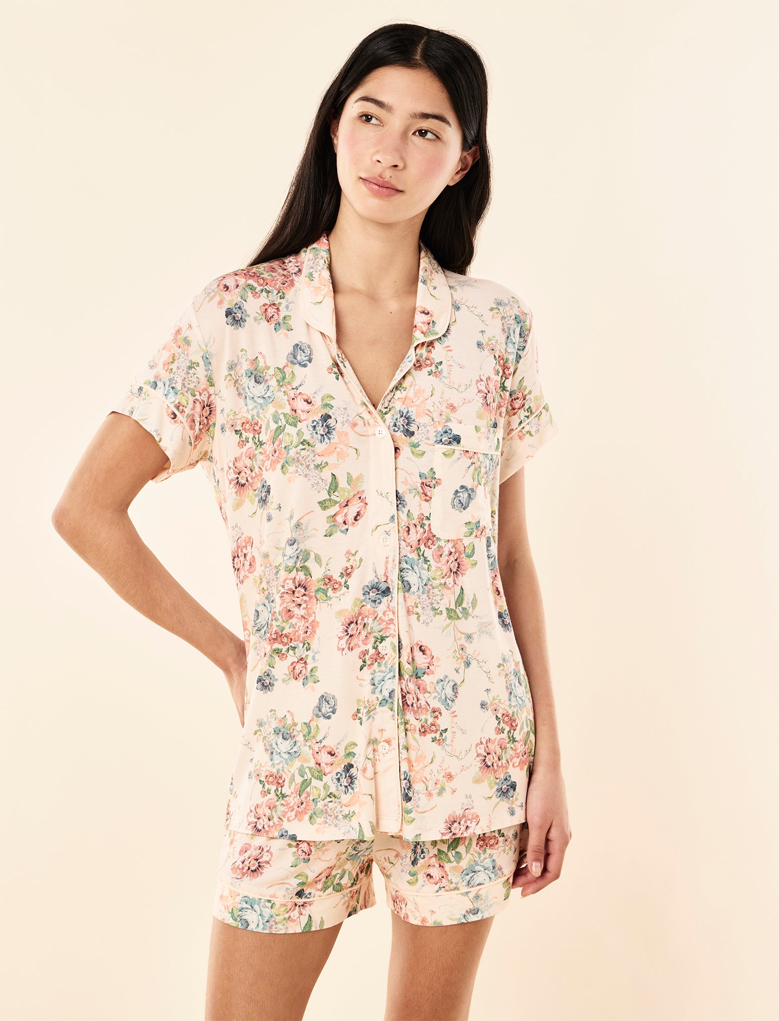 Zoey wearing the Kate Modal Soft Boxer PJ Set
[model: Zoey wears size XS |  Height: 172cm/ 5’7” | Bust: 80cm | Waist: 62cm | Hips: 89.5cm]
