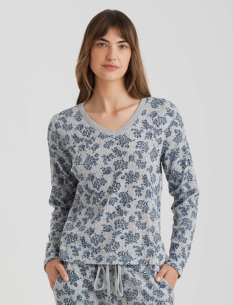 Super Soft Waffle V-Neck LS Top