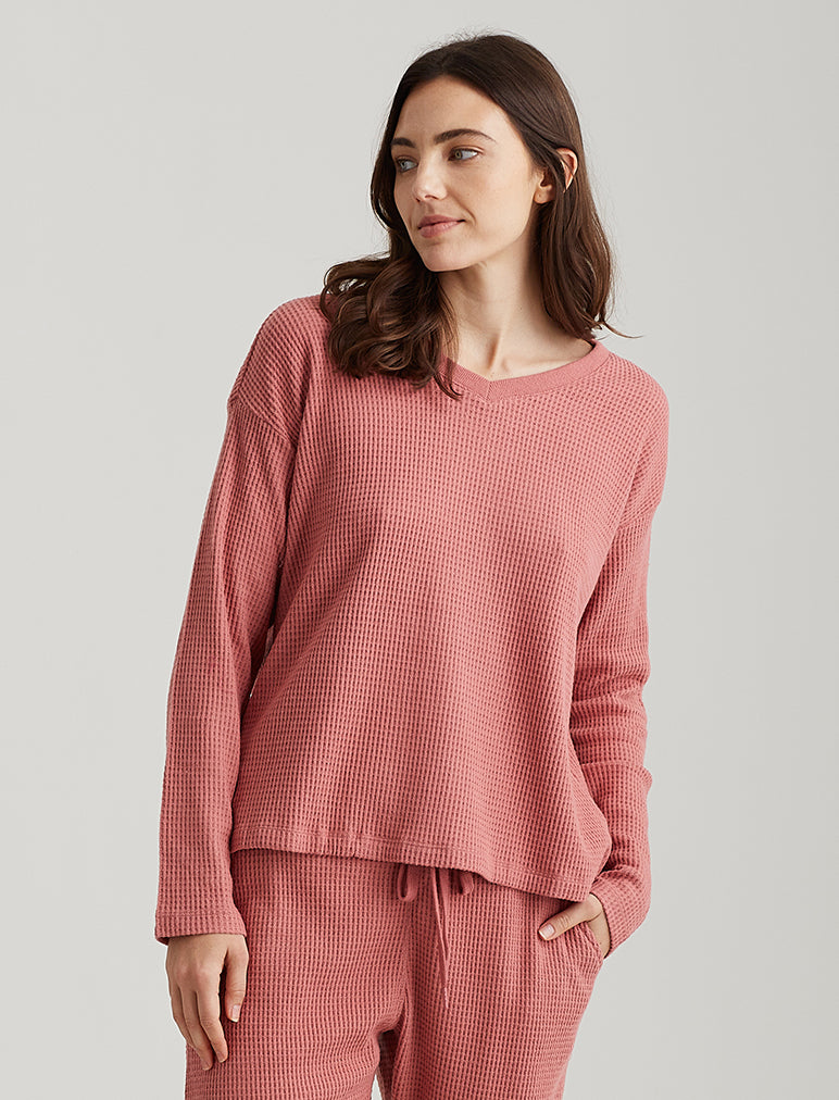 Super Soft Waffle V-Neck Long Sleeve Top