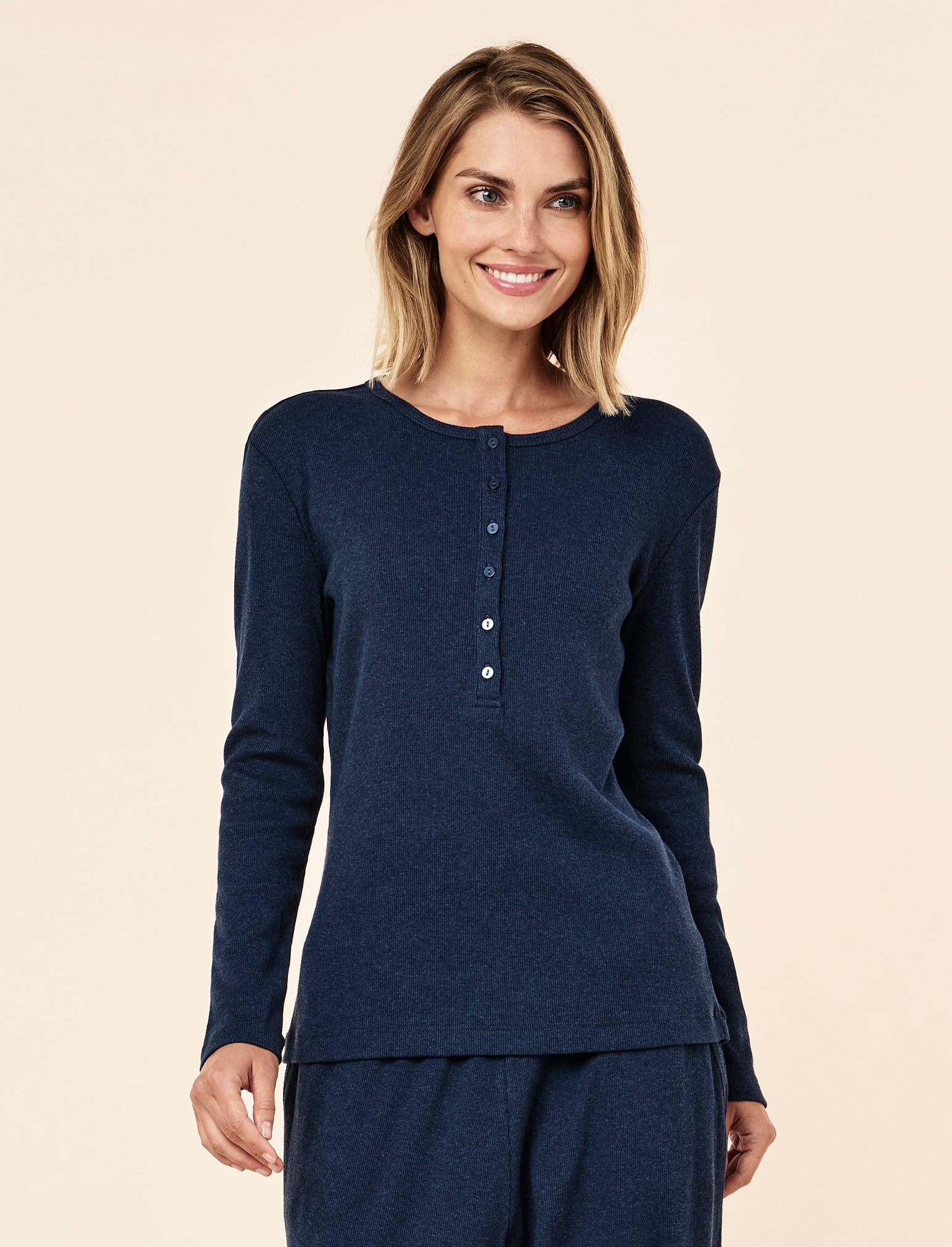 Soft Baby Rib Boxy Henley Long Sleeve Top