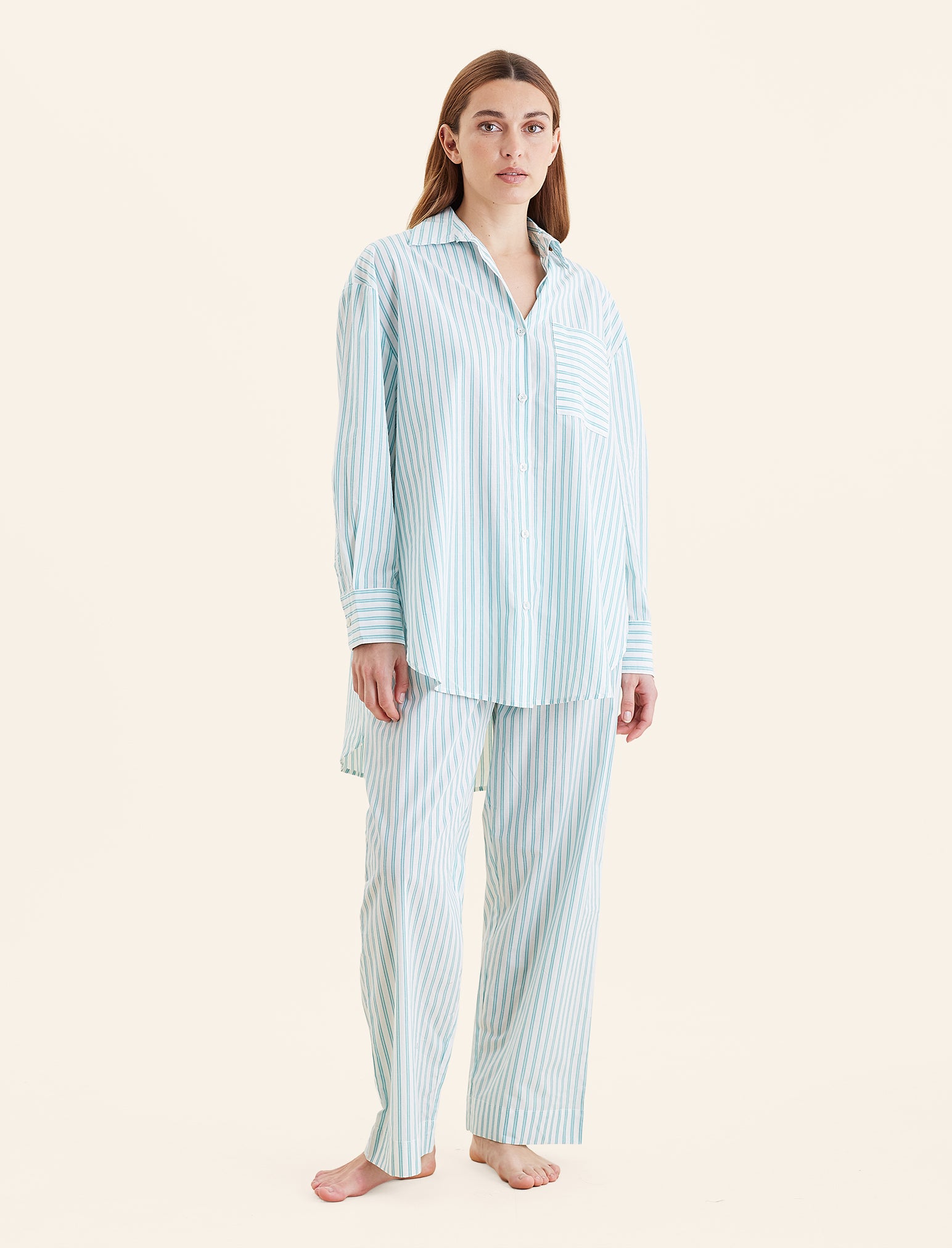 Double Stripe Shirting Full Length PJ Set