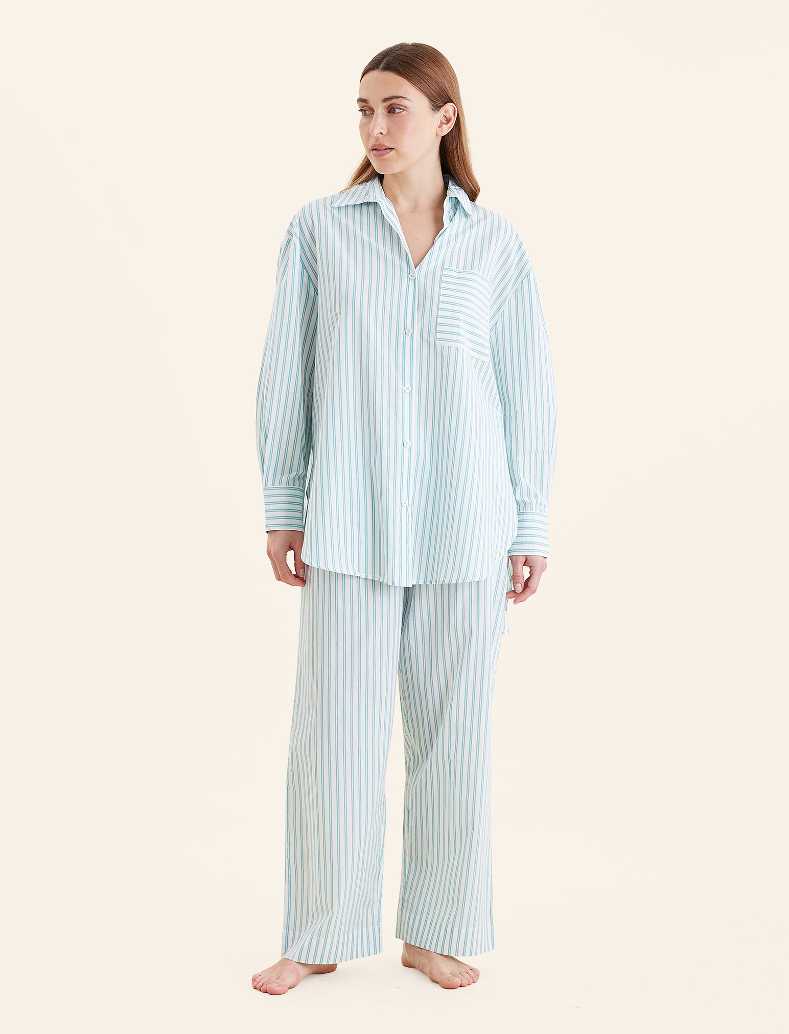 Double Stripe Shirting Full Length PJ Set