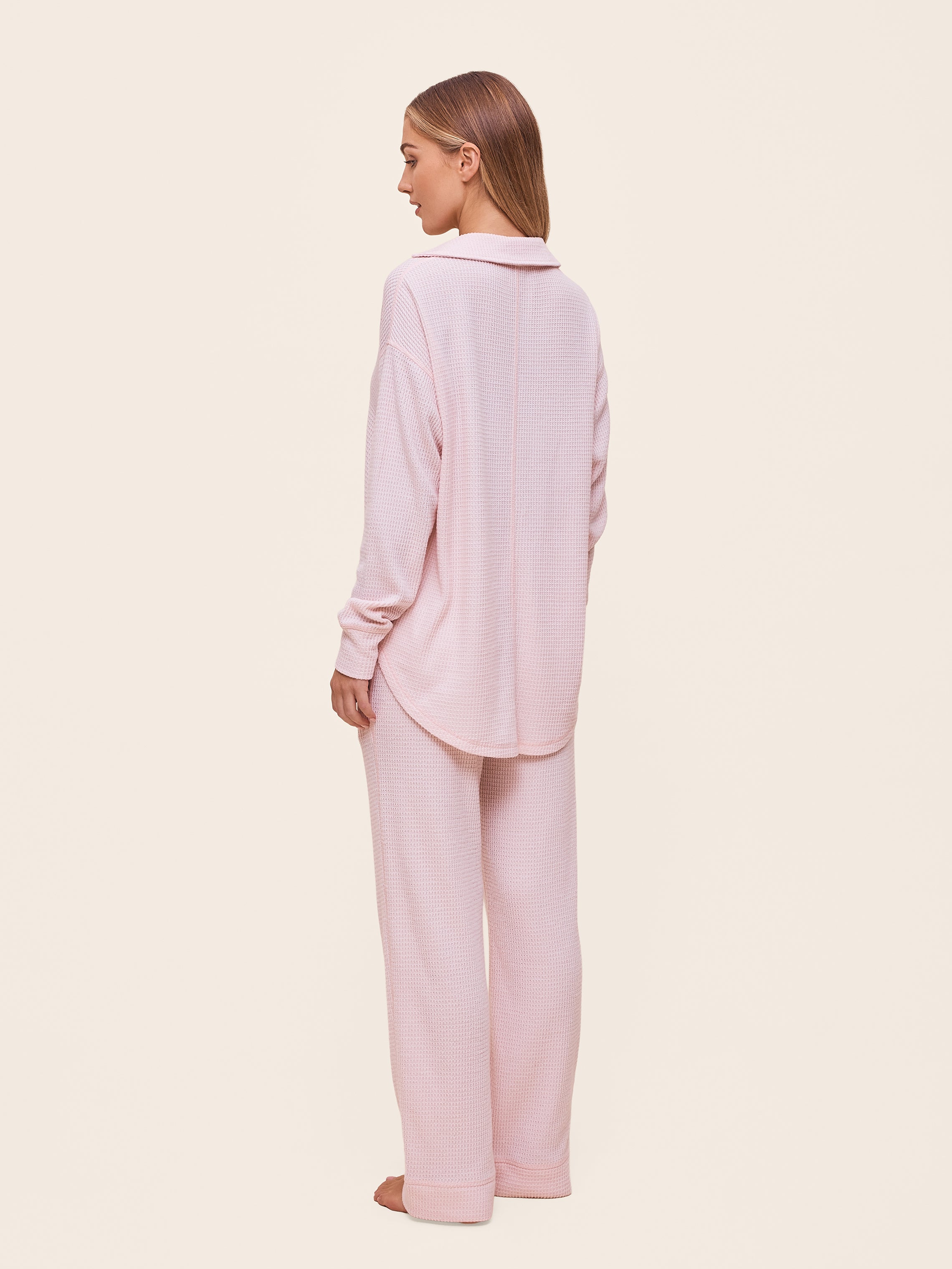 Super Soft Waffle Open Collared Long Sleeve Top & Pant Set