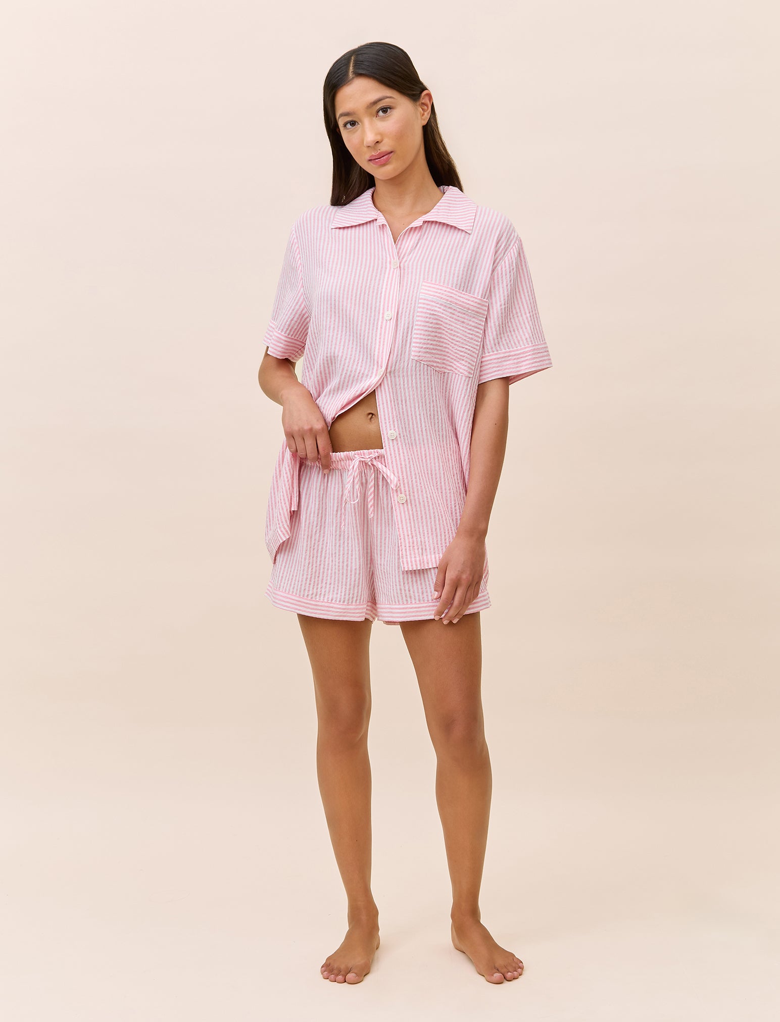 Sabine Seersucker Stripe Boxer PJ & Bow Scrunchie
