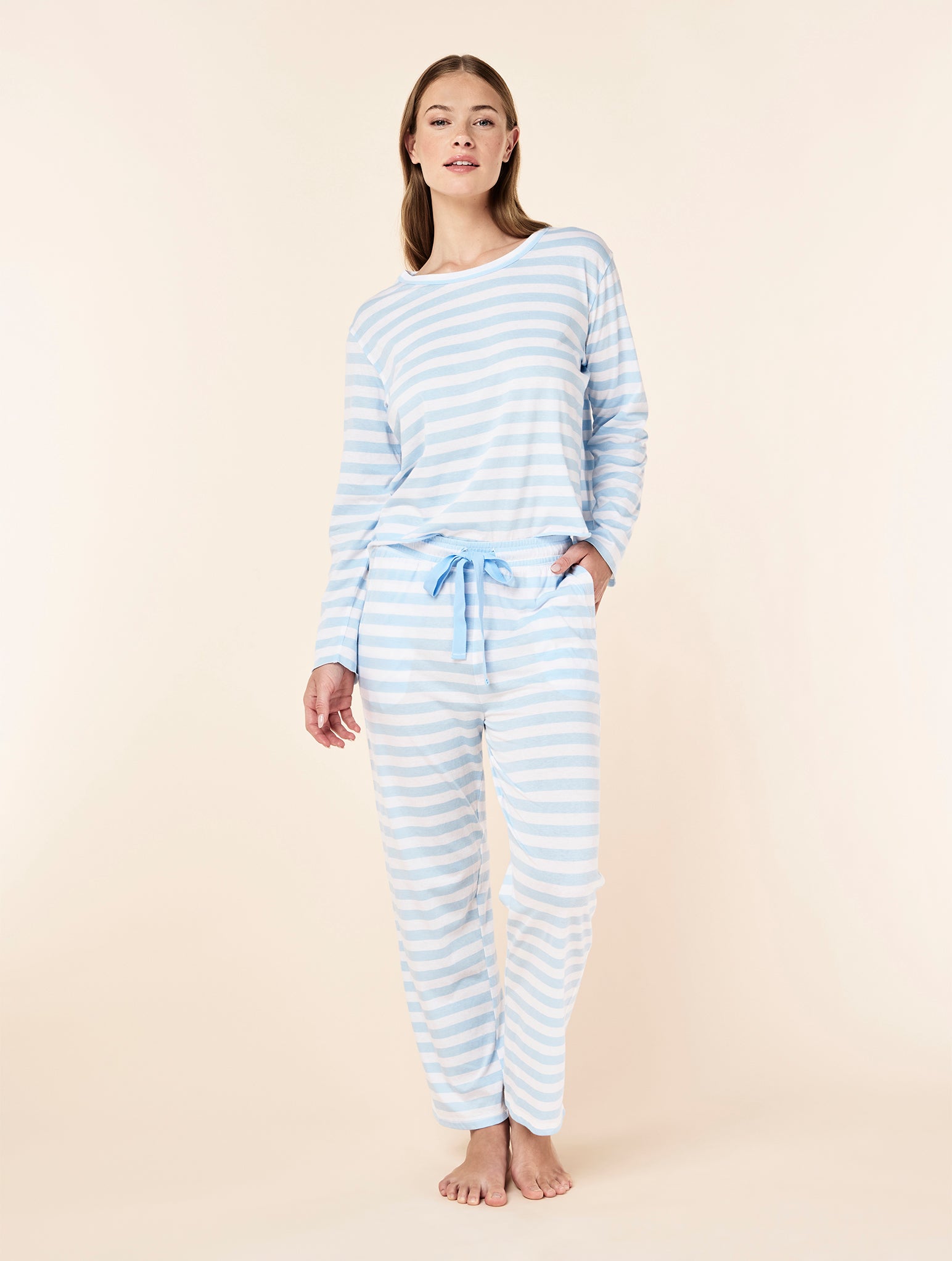 Jada Organic Cotton Knit Stripe Full Length PJ Set