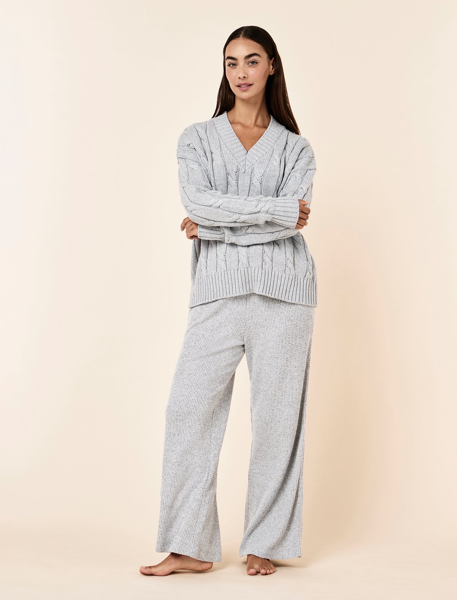 Cotton Cashmere Cable V-Neck Jumper
