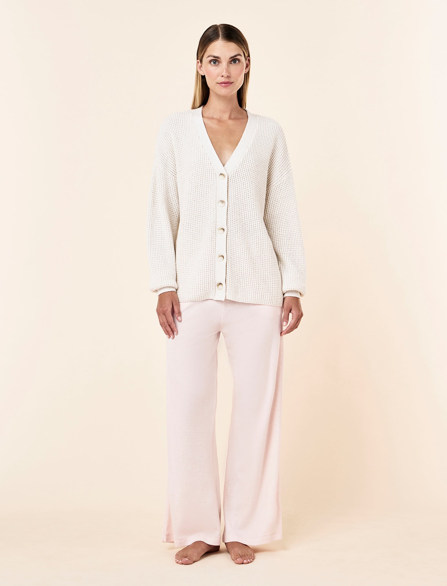 Cotton Cashmere Waffle Knit Cardi