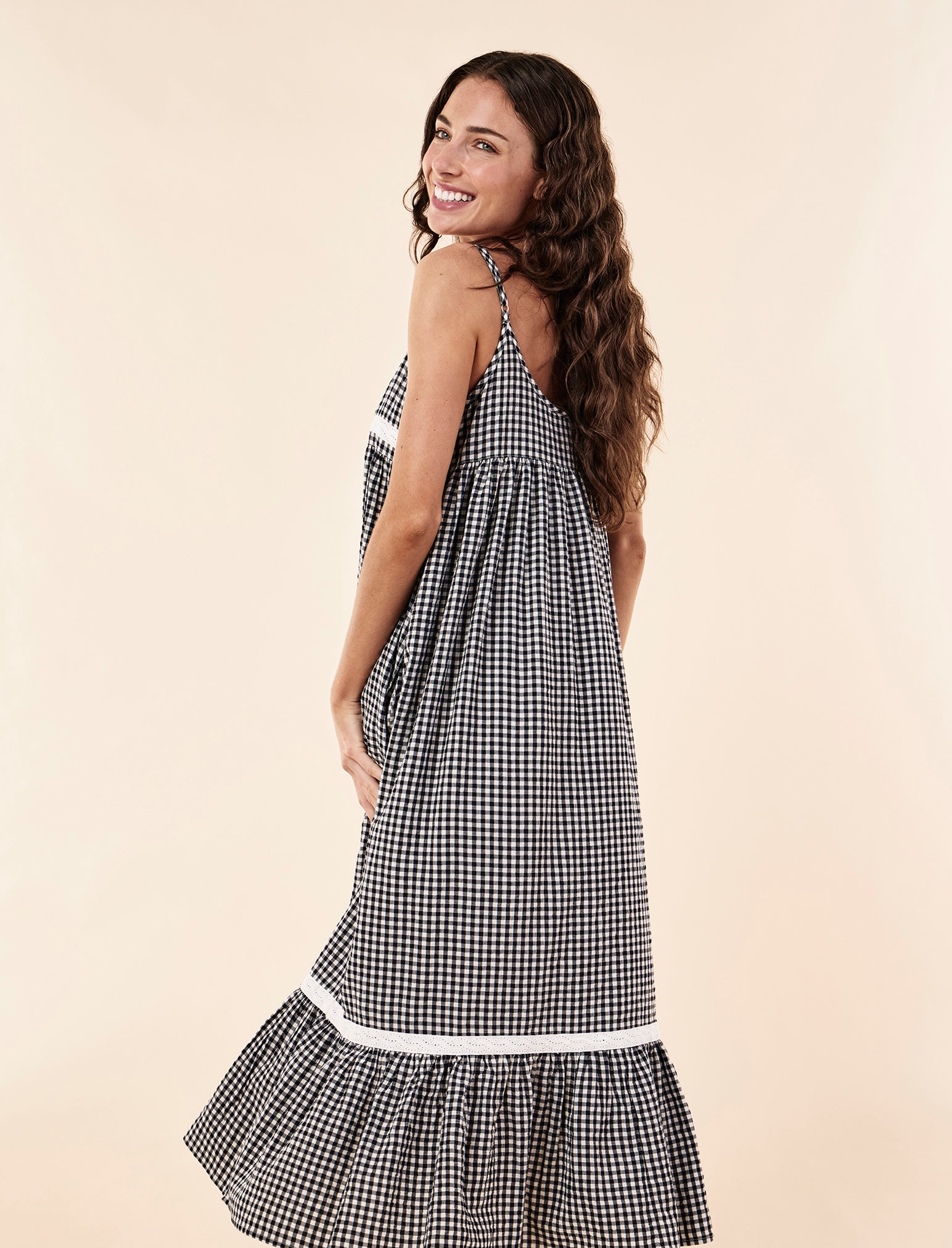 Seersucker Lace Insert Maxi Nightie