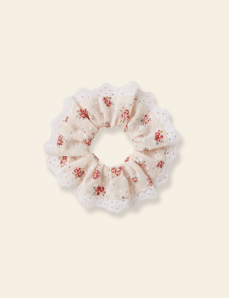 Floral Posy Spot Lace Scrunchie 2 Pack