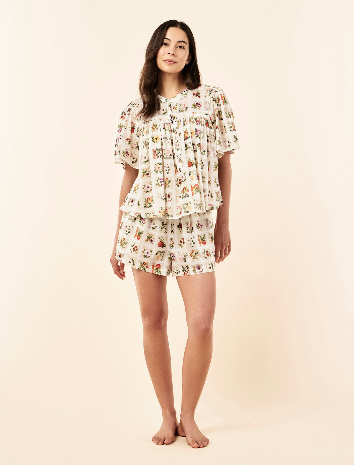 Blooms Gathered Sleeve Boxer PJ Set