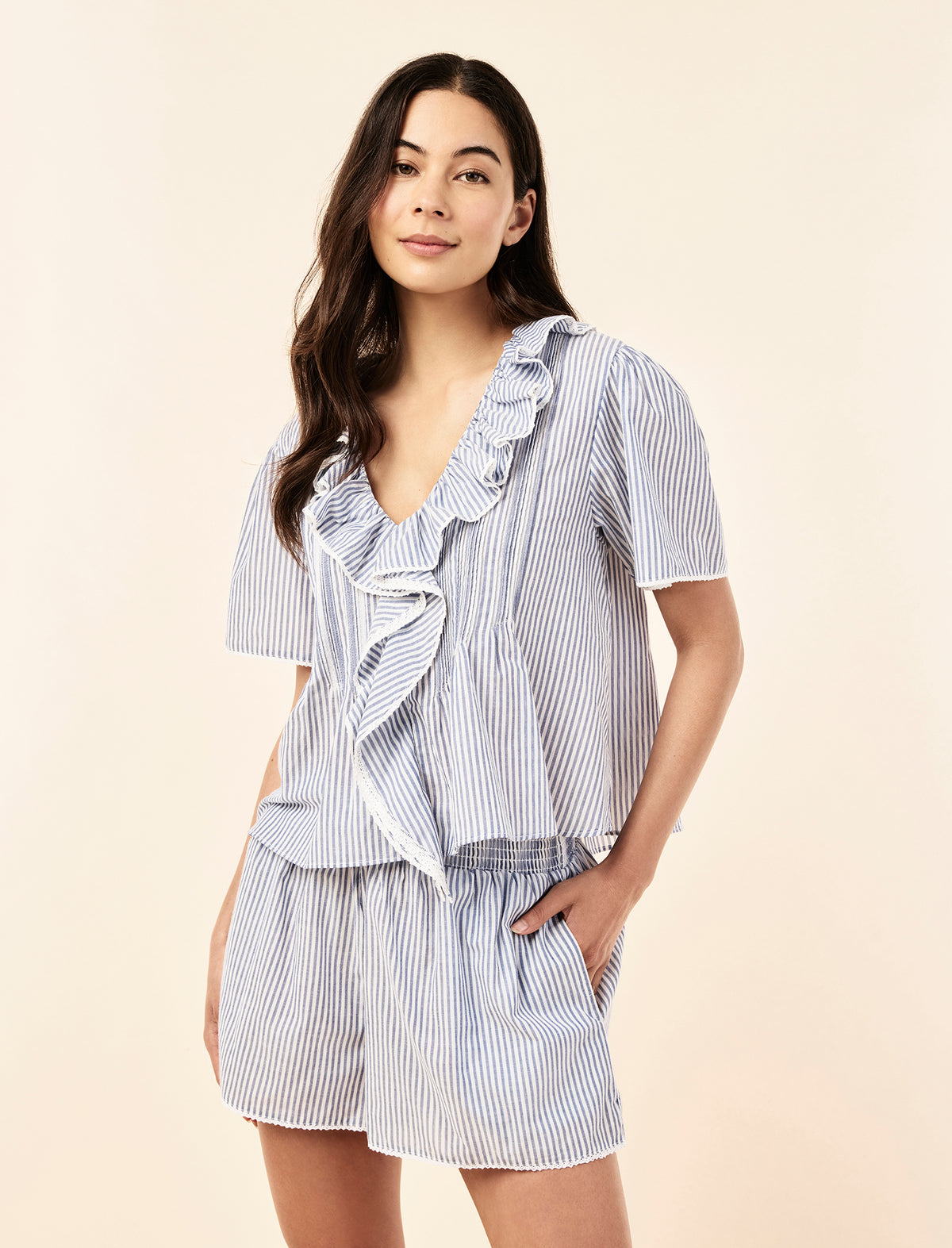 Sakura wearing the Elani Cotton Short Sleeve Top