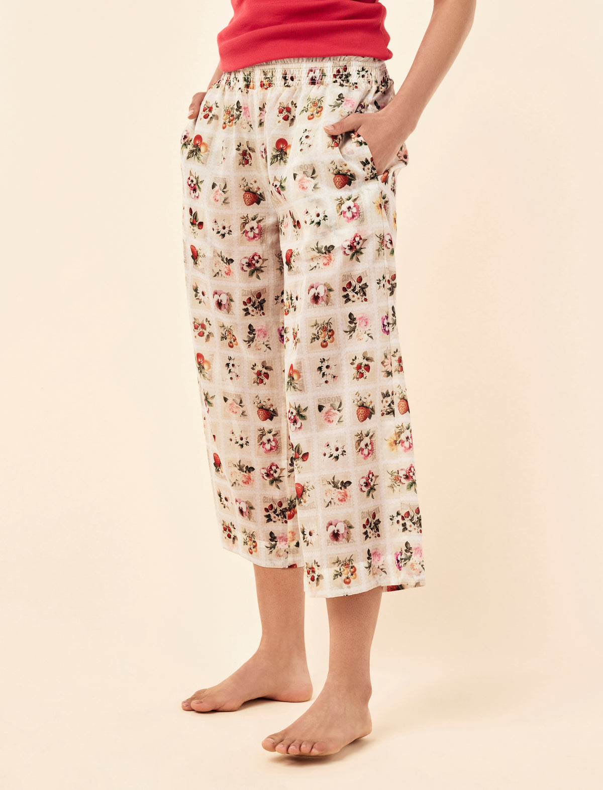 Sakura wearing the Blooms Crop Pant
[model: Sakura wears size S |  Height: 173cm/ 5’8” | Bust: 81cm | Waist: 64cm | Hips: 89cm]