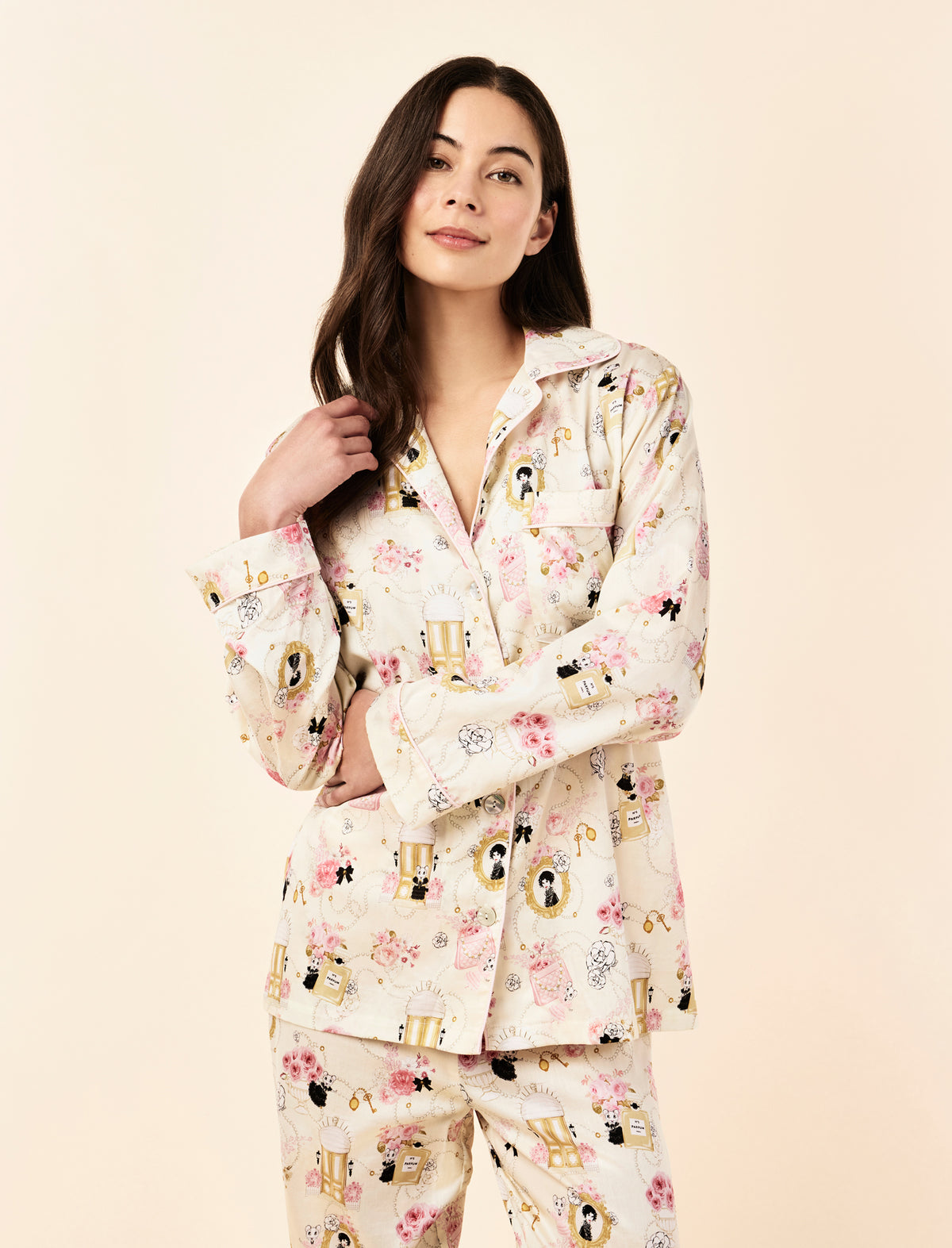 Sakura wearing the Claris The Mouse Full Length PJ Set
[model: Sakura wears size S |  Height: 173cm/ 5’8” | Bust: 81cm | Waist: 64cm | Hips: 89cm]
