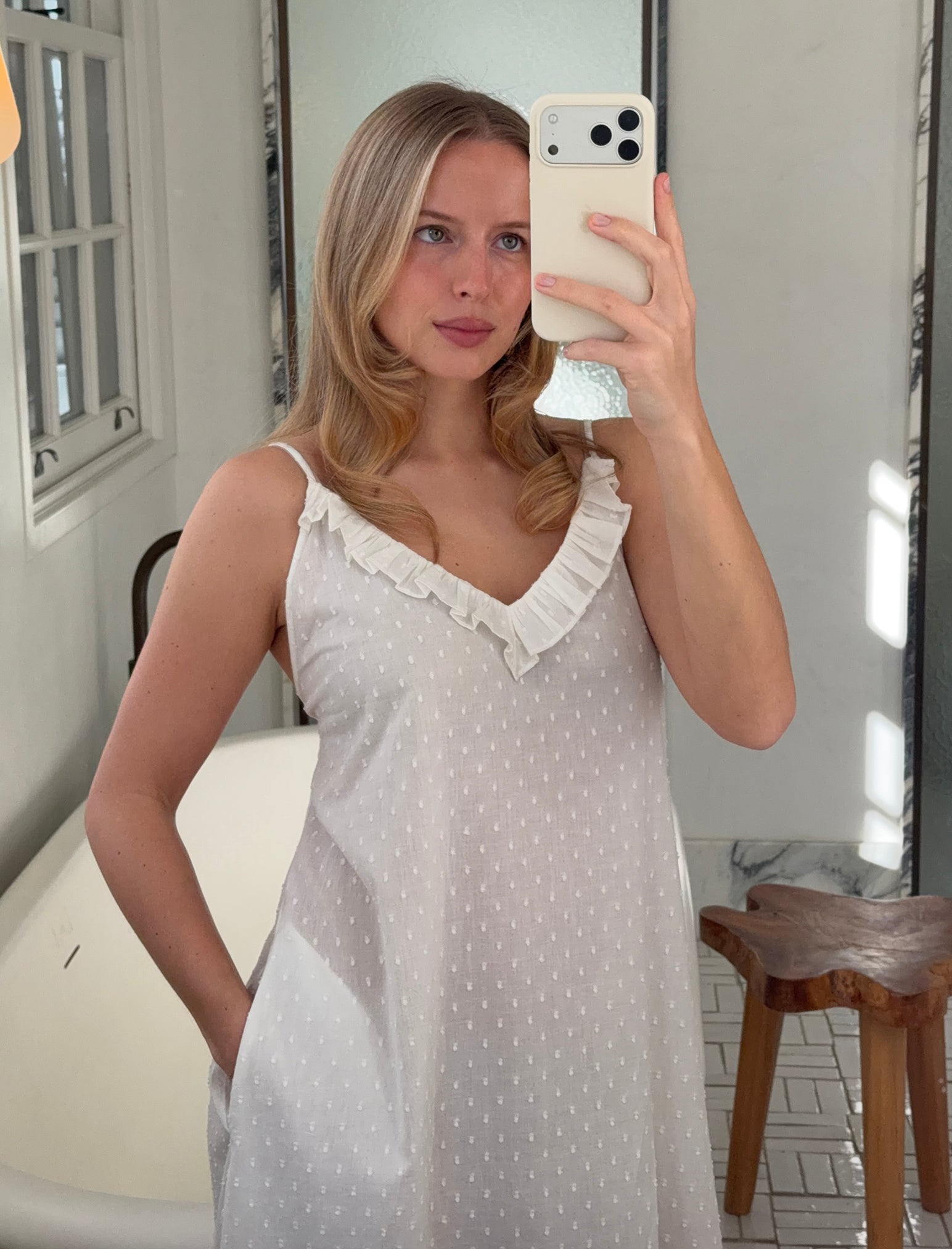Swiss Dot Lace Frill Maxi Nightie