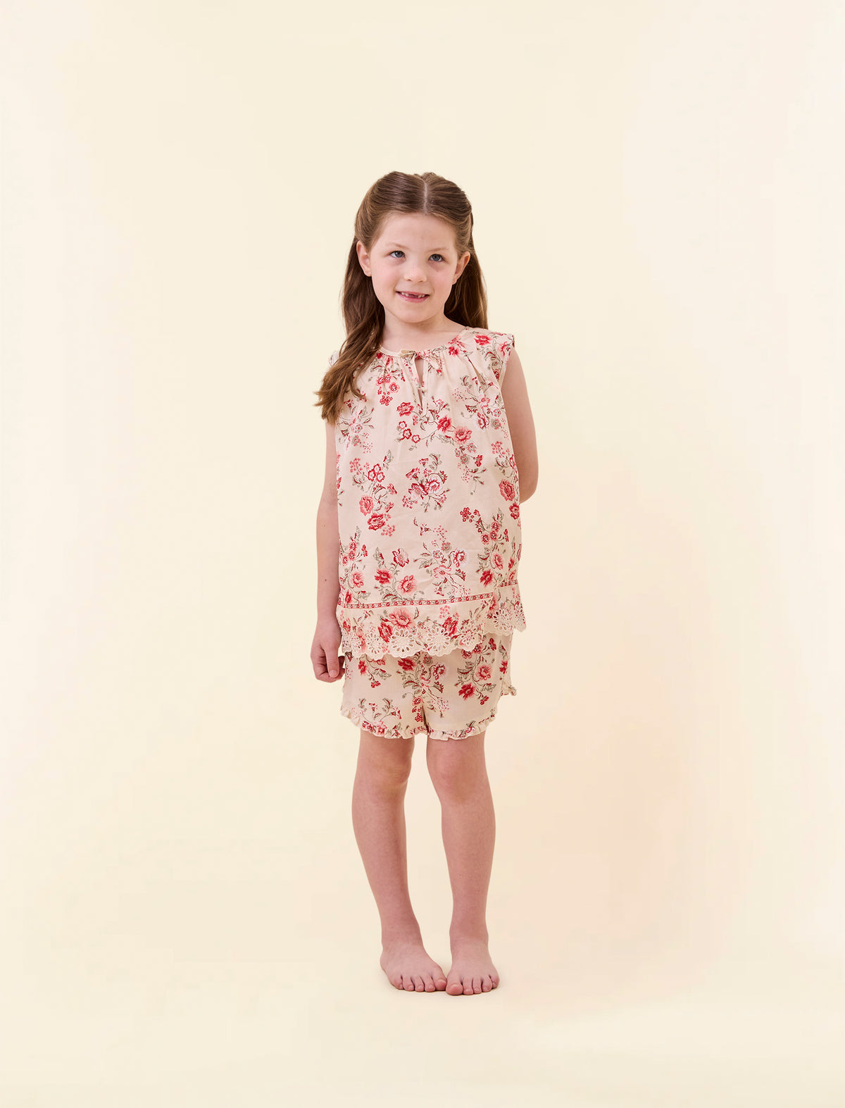 Kids Border Floral Frill Cami Boxer PJ Set
