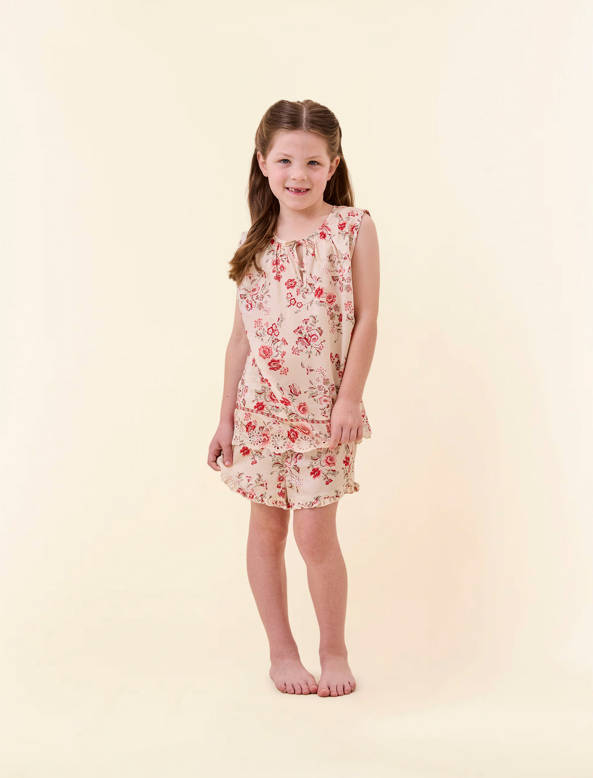 Kids Border Floral Frill Cami Boxer PJ Set