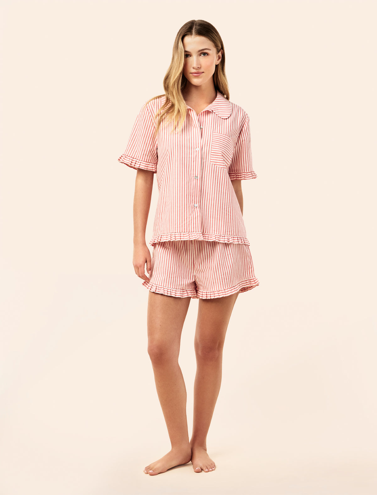 Stripe Cotton Frill Boxer PJ Set